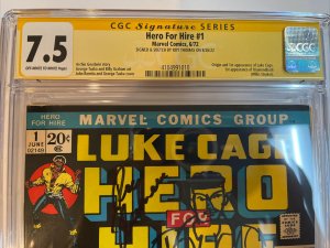 Hero For Hire (1972) # 1 (CGC 7.5 SS OWWP) Signed Sketch (Luke Cage) Roy Thomas