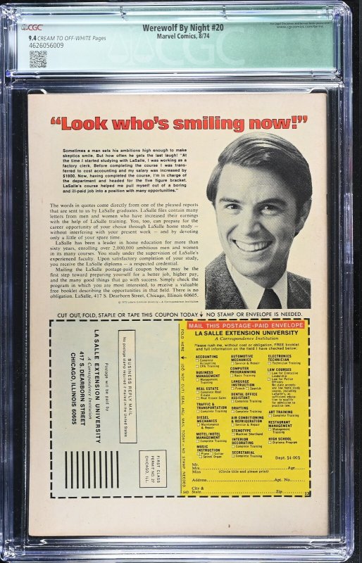 Werewolf By Night #20 (8/74) Graded CGC 9.4