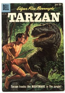 TARZAN #121-1960-DELL-PAINTED COVER- BURROUGHS-MARSH- MANNING-DINOSAUR-FN-