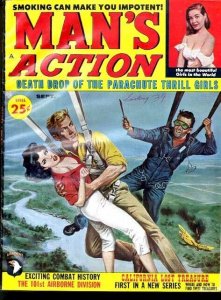 MAN'S ACTION 1960 SEP-PARACHUTE COVER - THRILL GIRLS- FN/VF