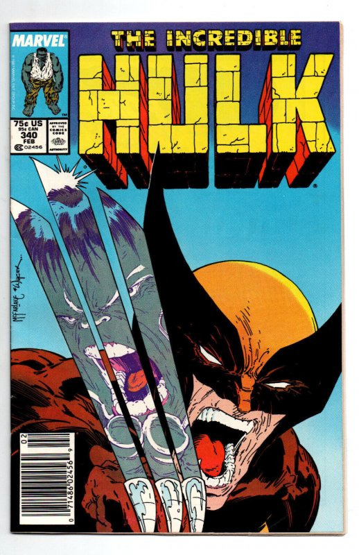 Incredible Hulk #340 newsstand - vs Wolverine - McFarlane - 1988 - VF/NM