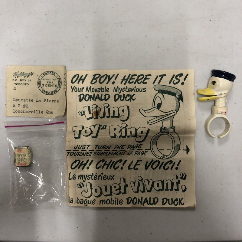 DONALD DUCK WALT DISNEY KELLOGG'S PREMIUM GIVEAWAY PRIZE RING RARE PLASTIC