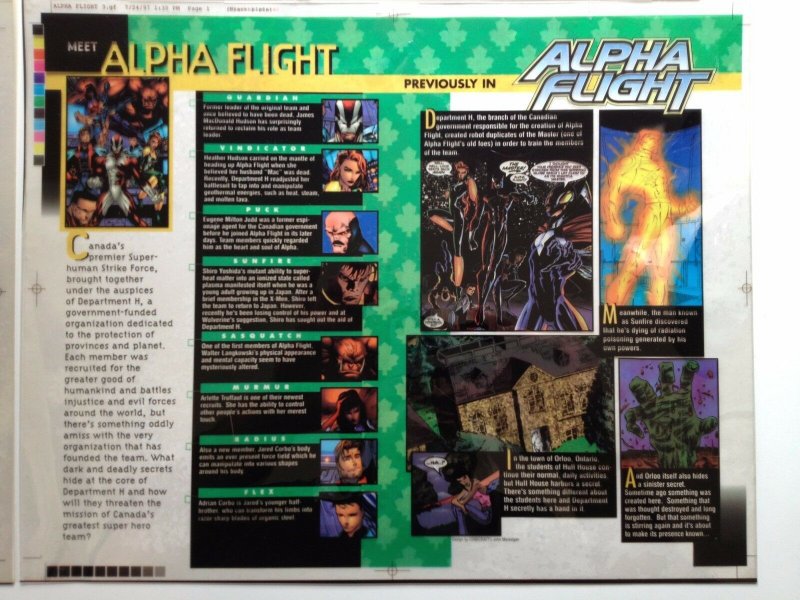 Alpha Flight # 3 Cover & Spread Marvel 3M Production Proof  