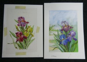 HAPPY EASTER Purple Flowers w/ Color Rough 2pcs 7x10 Greeting Card Art #9044 