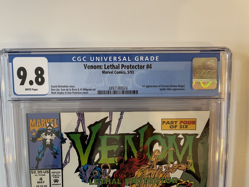 Venom Lethal Protector #4 CGC 9.8 1st Appearance Of Scream White Pages (1993)