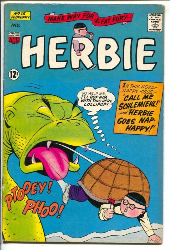 Herbie #15 1966-ACG-turtle cover-dinosaur story-VG+