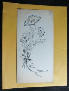 EASTER Large Pen Ink & Wash Flowers w/ Ribbon 8x16 Greeting Card Art #E2417