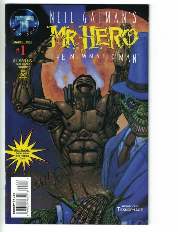 Mr. Hero - The Newmatic Man #1 VF plate signed by Neil Gaiman - limited w/COA