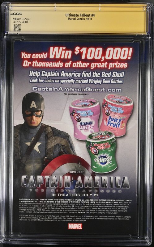 Ultimate Fallout (2011) #4 ( CGC 9.8 SS) Signed Mark Bagley * 1st Mile Morales