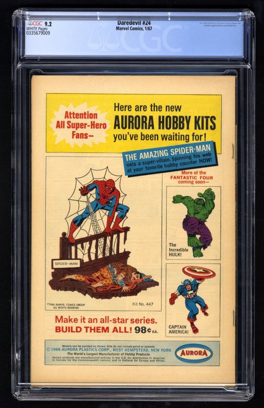 Daredevil #24 CGC NM- 9.2 White Pages Ka-Zar, Plunderer! Stan Lee!