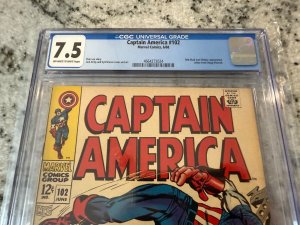 Captain America # 102 CGC Graded 7.5 Marvel Comic Book Silver Age Kirby Art JH21