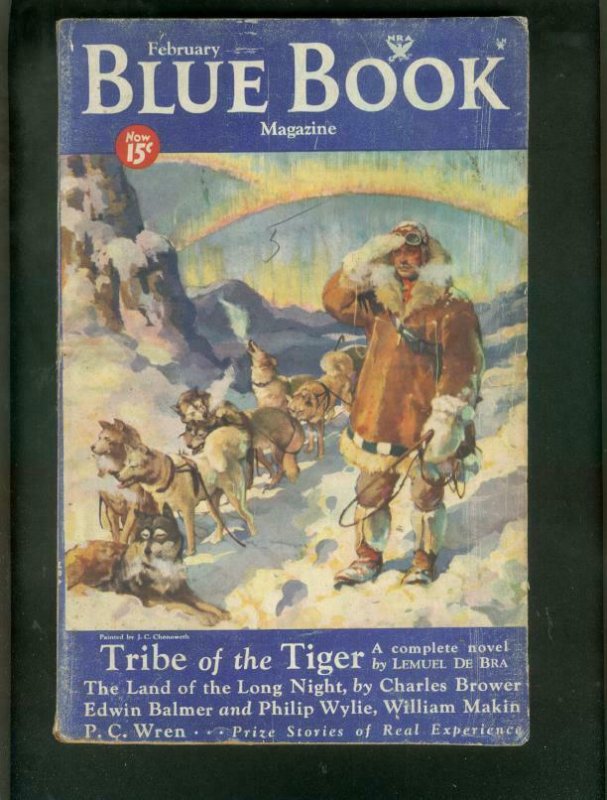 BLUE BOOK PULP-FEB 1934-PHILIP WYLIE-TRIBE OF TIGER-SF!-good minus G-