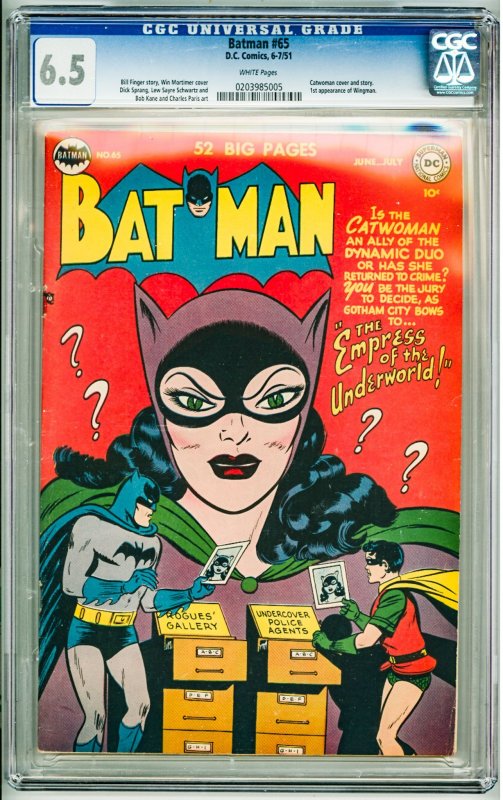 Batman #65 (1951) CGC 6.5! White Pages! 1st Appearance of Wingman!