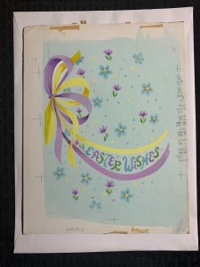 EASTER WISHES Purple & Yellow Ribbon w/ Flowers 8x10.5 Greeting Card Art E2211