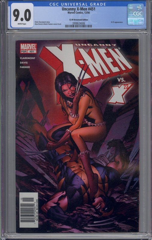 UNCANNY X-MEN #451 CGC 9.0 X-23 HTF $2.99 NEWSSTAND HIGH GRADE