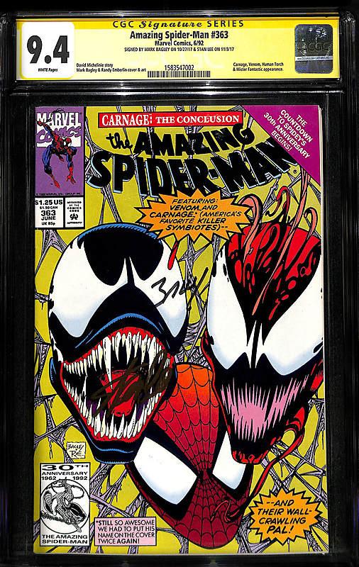 Amazing Spider-man #363 (Marvel, 1992) CGC 9.4 Signed by Stan Lee & Bagley