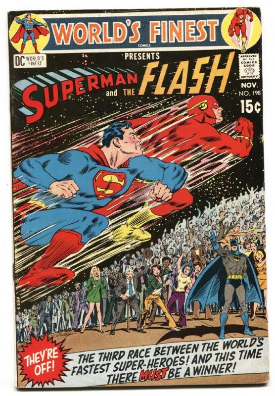 WORLDS FINEST #198 SUPERMAN BATMAN FLASH RACE comic book 1970