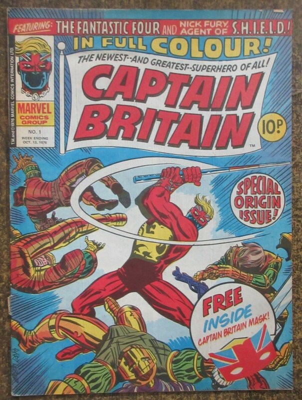 CAPTAIN BRITAIN #1 (Marvel UK, 10/1976) VG NO MASK- TEAR ON LOWER STAPLE