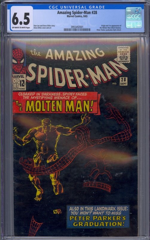 AMAZING SPIDER-MAN #28 CGC 6.5 1ST MOLTEN MAN STEVE DITKO