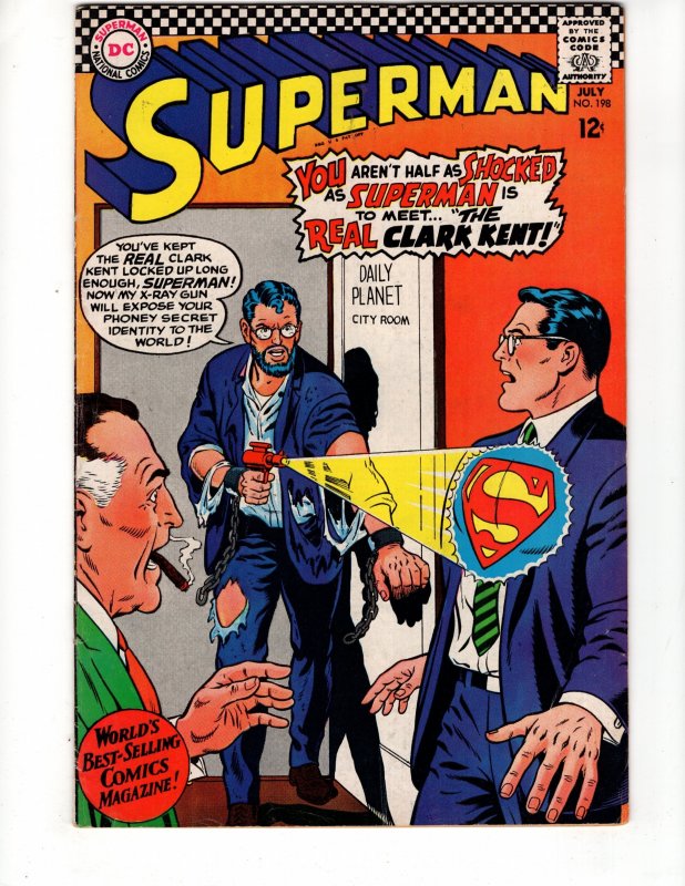 Superman #198  (1967)  MEET...THE REAL CLARK KENT! Silver Age DC  / ID#695