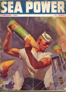 Sea Power 2/1943-McClelland Barclay cover art-war pix &info-rare-G 