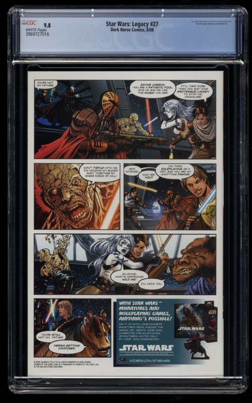 Star Wars: Legacy #27 CGC NM/M 9.8 White Pages Darth Wyyrlok Cover!