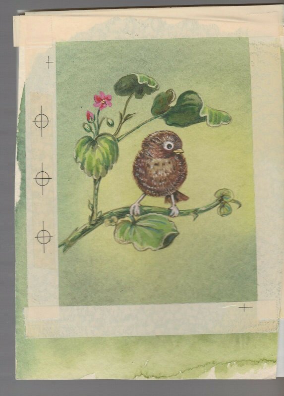 JUST THINKING OF YOU Bird on Stem w/ Leaves 6.5x9 Greeting Card Art #B1525