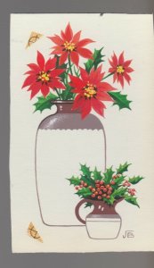 MERRY CHRISTMAS Poinsettias in Milk Jug & Can 4x6 Greeting Card Art #45010