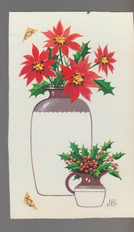 MERRY CHRISTMAS Poinsettias in Milk Jug & Can 4x6 Greeting Card Art #45010