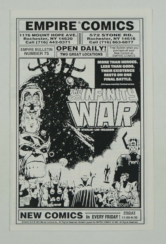 Empire Comics Bulletin #75 - 1992 - Infinity War cover art by Jim Starlin Thanos 
