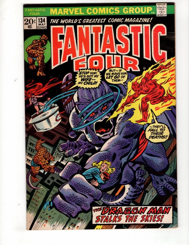 Fantastic Four #134 (1973)  THE DRAGON MAN STALKS THE SKIES!  / ID#439