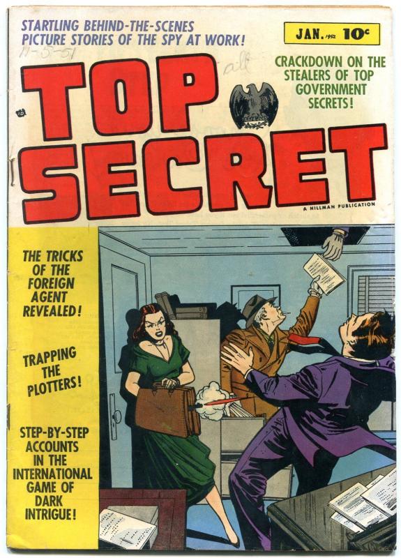 TOP SECRET #1 SECRET AGENTS SPIES PRE CODE VIOLENCE '52 VG/FN