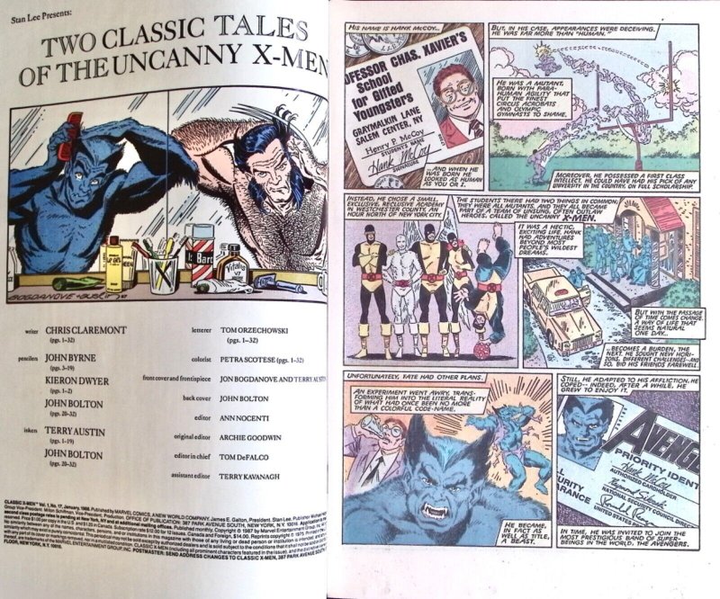 CLASSIC X-MEN Comic 17 — Reprints Uncanny 111 Wolverine Beast  1987 Marvel VF+