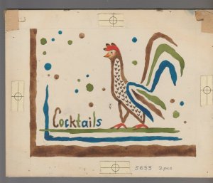 COCKTAILS INVITATION Lettering with Rooster 2pcs 8.5x7 Greeting Card Art #5633