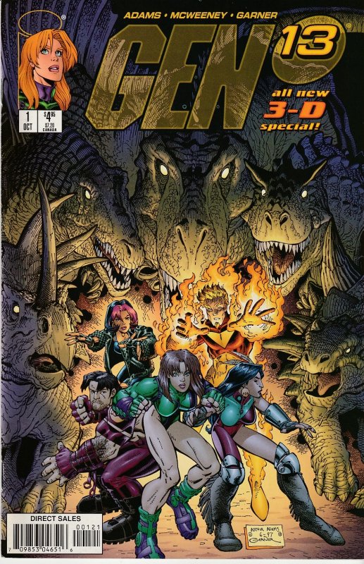 Gen 13 3D Special # 1 (Variant Cover) Dinosaurs ! Arthur Adams rare art !