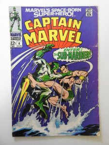 Captain Marvel #4 (1968) VG Condition! Moisture stain, 1/2 in spine split
