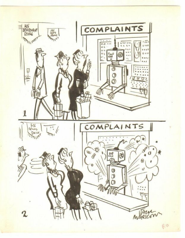 Robot Worker Complaints Gag - 1965 Signed art by Jack Markow