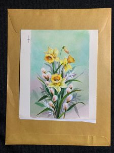 A FRIENDLY GREETING Daffodils & Pussywillow 6.5x7.5 Greeting Card Art #E2801