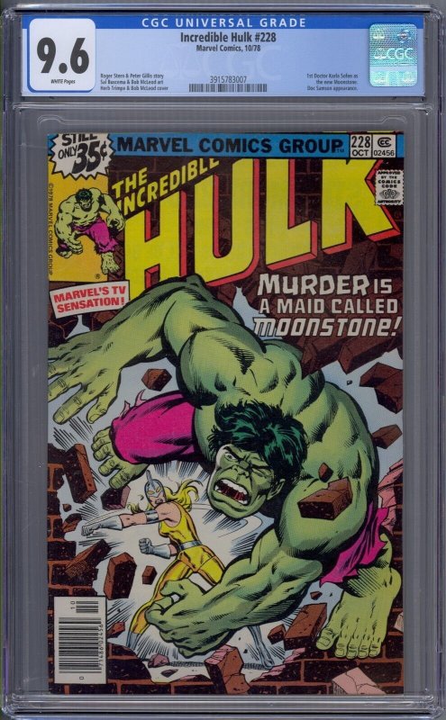 Incredible Hulk #228 1978 Marvel Comics CGC 9.6 1st app Moonstone White Pages