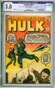 The Incredible Hulk #3 (1962) Restored C-5 CGC 3.0 see description