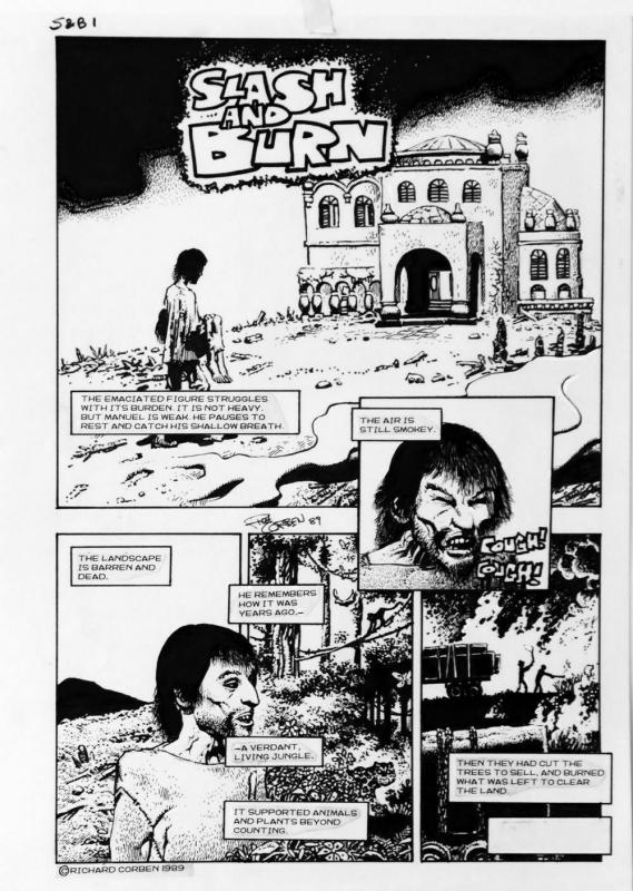 RICHARD CORBEN original art, SLASH & BURN pgs 22-23, Pandemic, Signed, 12x16