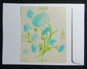 HAPPY BIRTHDAY Watercolor Light Blue Flowers 7x8 Greeting Card Art #B1120 