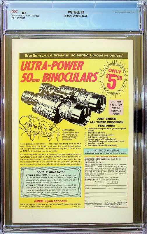 Warlock #9 Regular Edition (1975) - CGC 8.5 - Cert#3981192001