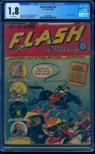 Flash Comics #4 April, 1940 CGC 1.8 OW Scarce Complete Copy! Pre-JSA!