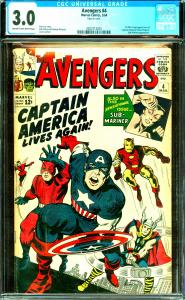 Avengers #4 CGC Graded 3.0 1st Silver Age Cap. America, Sub-Mariner App