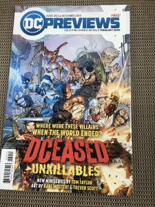 DC Previews #20 : 12/19 NM; flip cover, Deceased, Harley Quinn