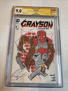 Grayson (2014) # 1 (CGC 9.0 SS) Sketch Front Back Scott Lobdell