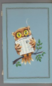 FATHERS DAY Painted Owl w/ Newspaper & Pipe 5x8 Greeting Card Art #FD7688