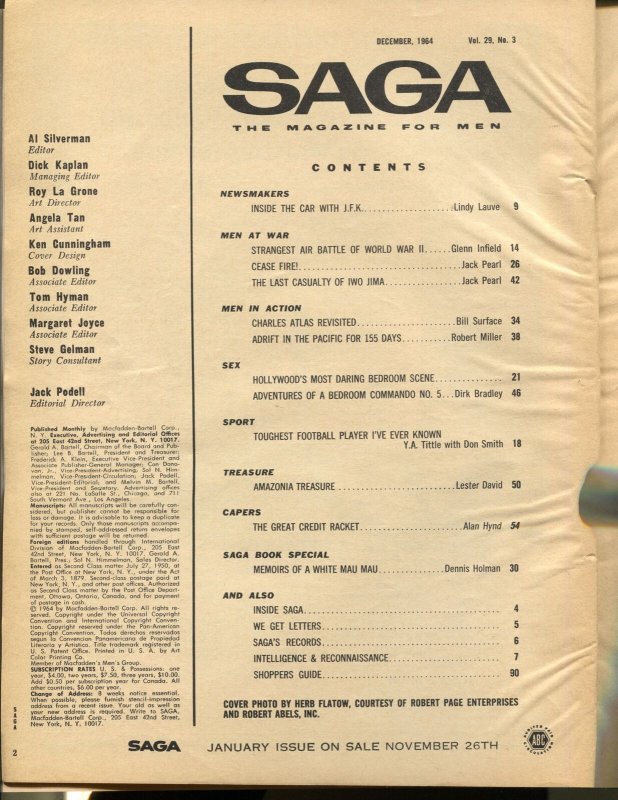 Saga 12/1964-MacFadden-JFK-YA Tittle-NFL-Iwo Jima-Mau Mau Attack-VG