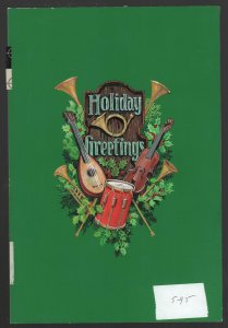 Holiday Greetings Instruments Green 5-95 Christmas Greeting Card Painted Art